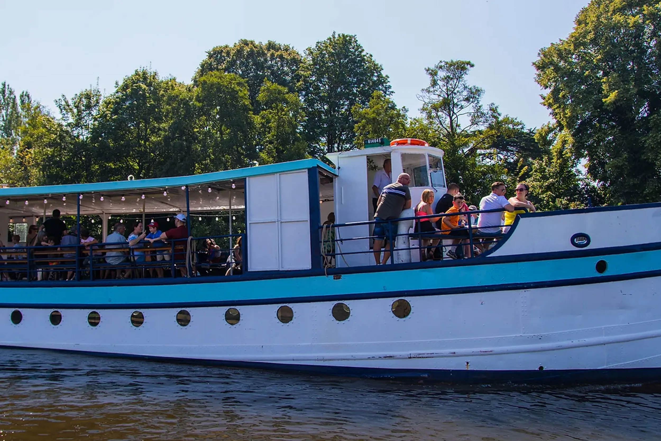 A boat with people on board